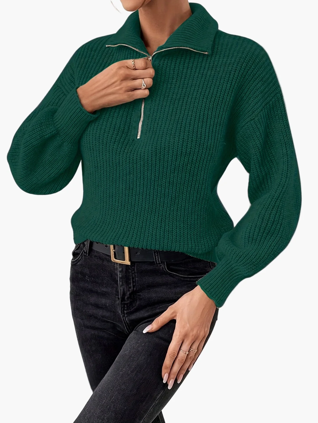 Pull zippé col montant femme style élégant pour un look quotidien tendance - Image 7