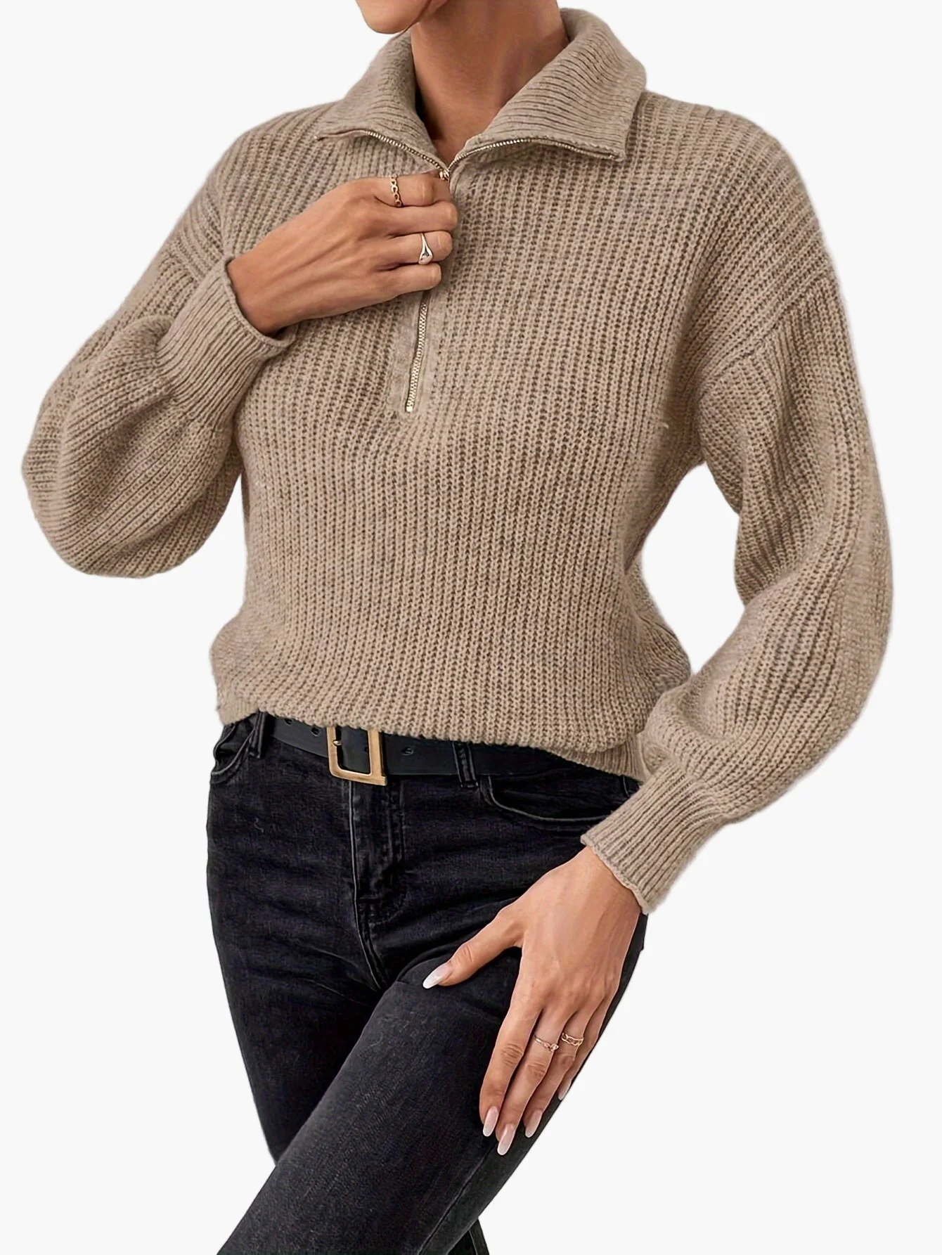Pull zippé col montant femme style élégant pour un look quotidien tendance - Image 8