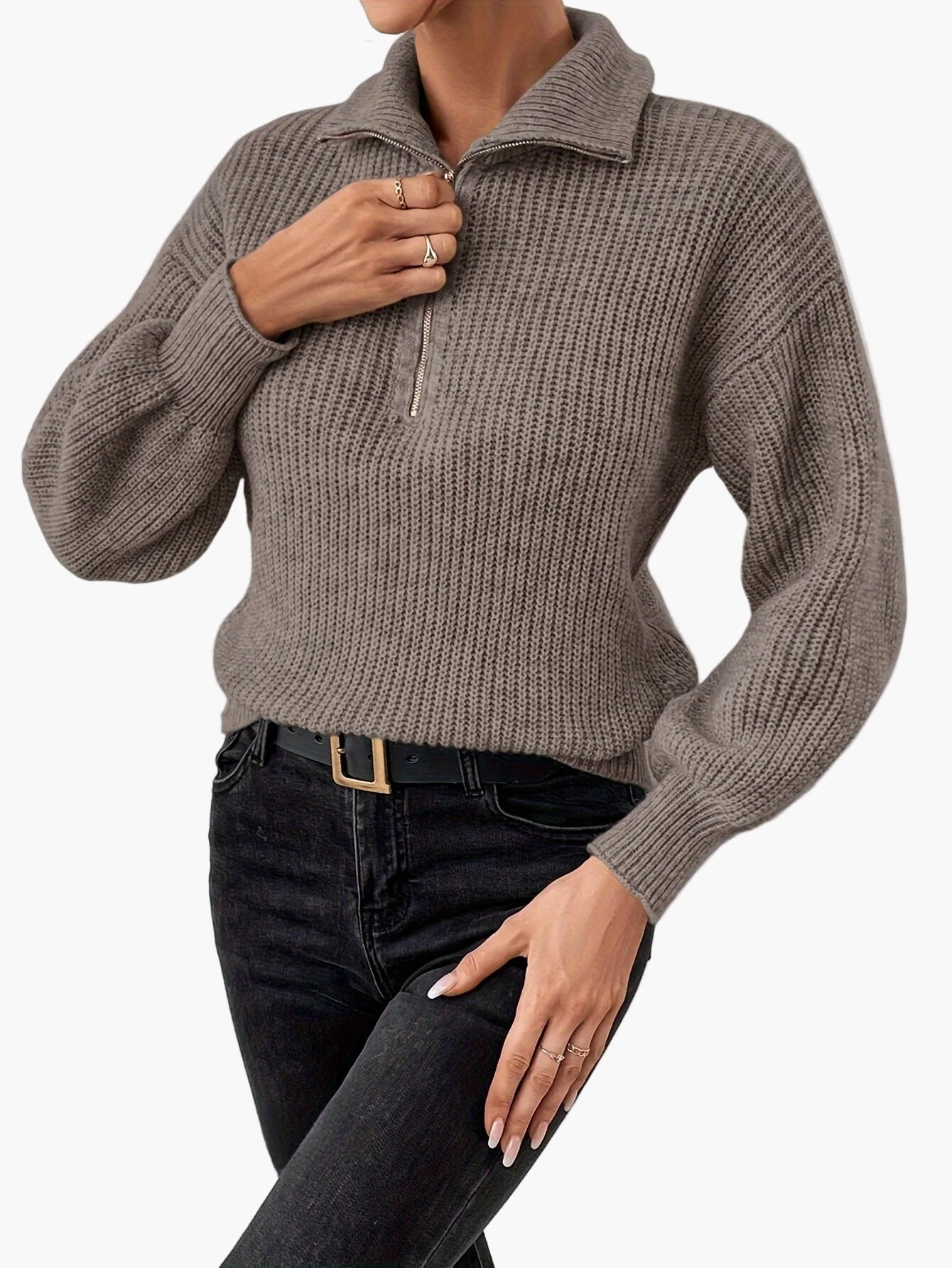 Pull zippé col montant femme style élégant pour un look quotidien tendance - Image 9