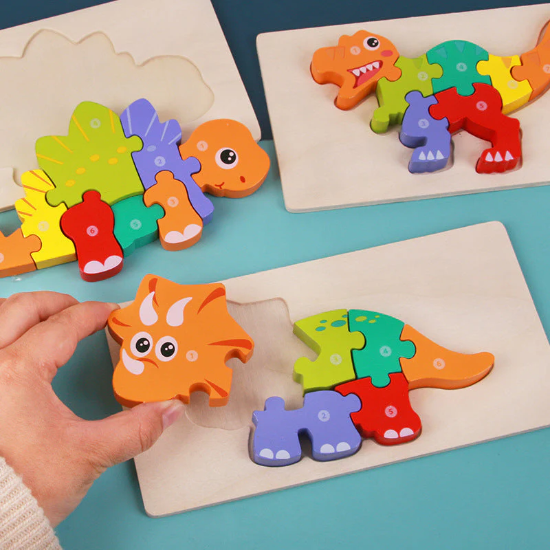 Puzzle 3D en Bois pour Enfants – Dinosaures Éducatifs et Ludiques - Image 2
