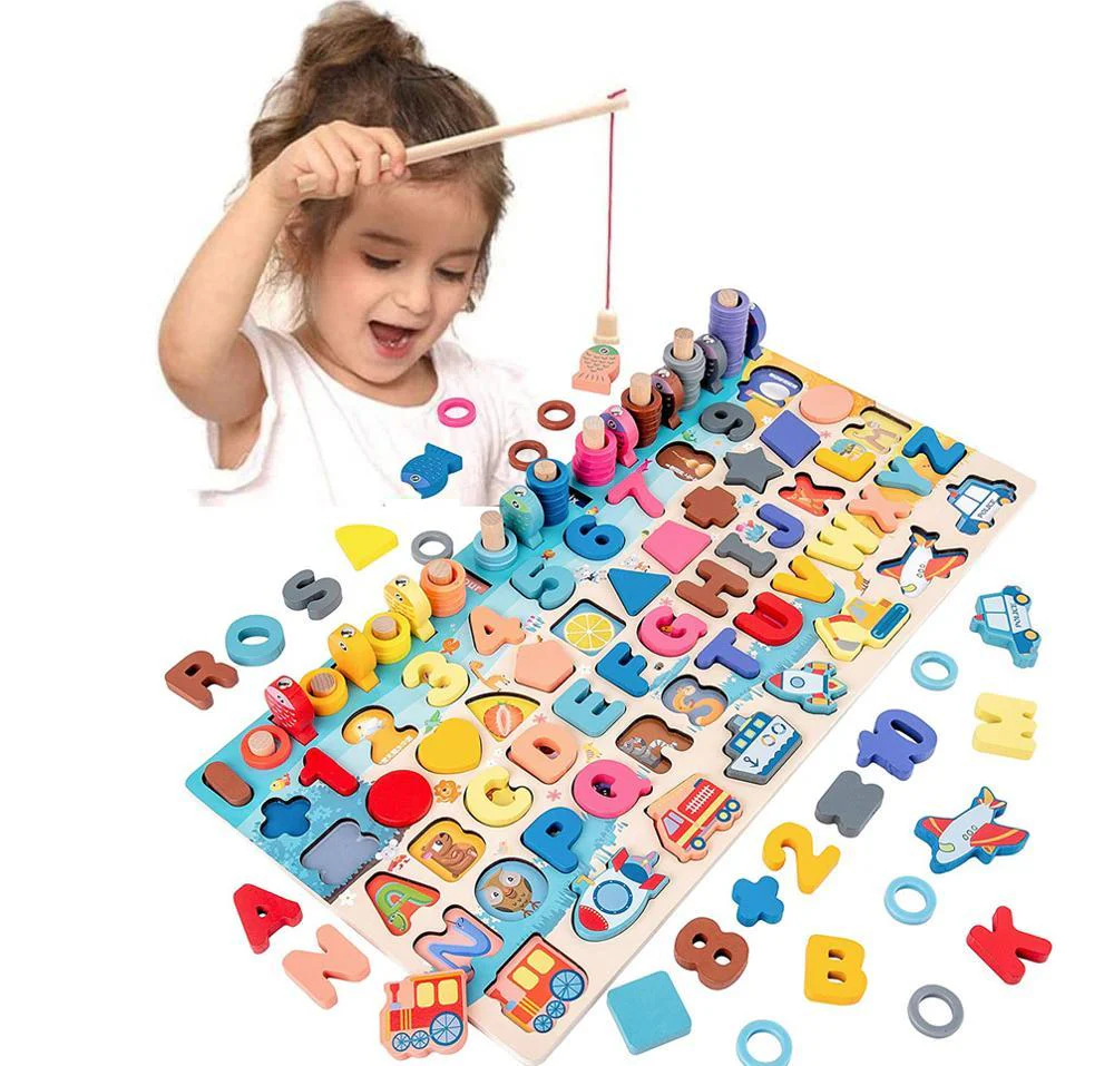 Puzzle Éducatif en Bois pour Enfants – Lettres, Chiffres et Formes – Jeu Montessori d'Éveil et d'Apprentissage - Image 3