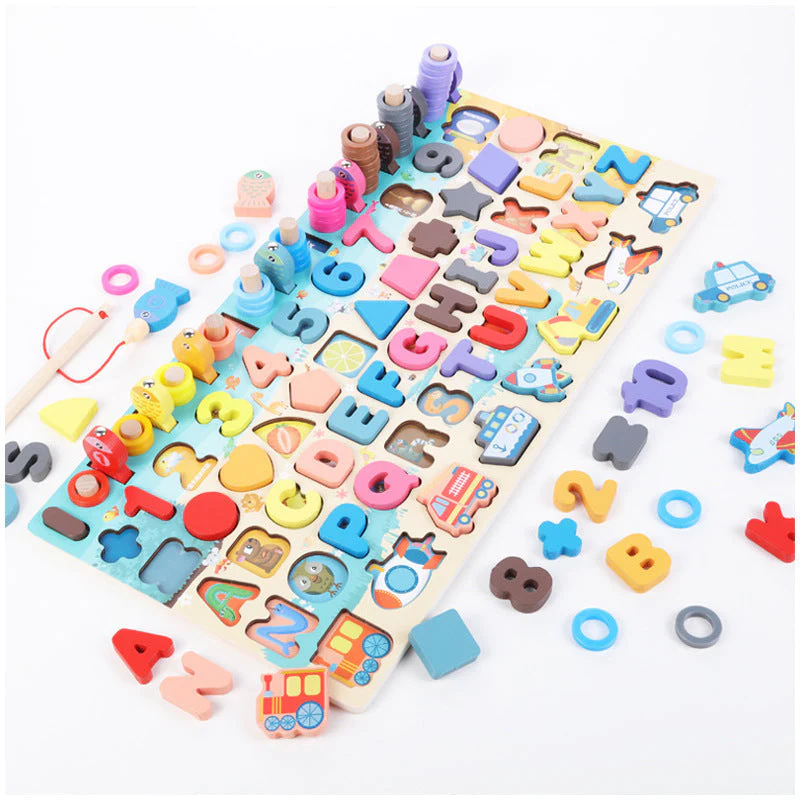 Puzzle Éducatif en Bois pour Enfants – Lettres, Chiffres et Formes – Jeu Montessori d'Éveil et d'Apprentissage - Image 4