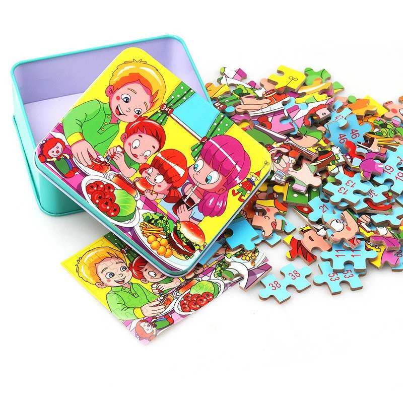 Puzzle en Bois Éducatif pour Enfants – Coffret Métal – Jeux d’Assemblage Animaux, Véhicules et Scènes de la Vie – Mixte 3 Ans+ - Image 2
