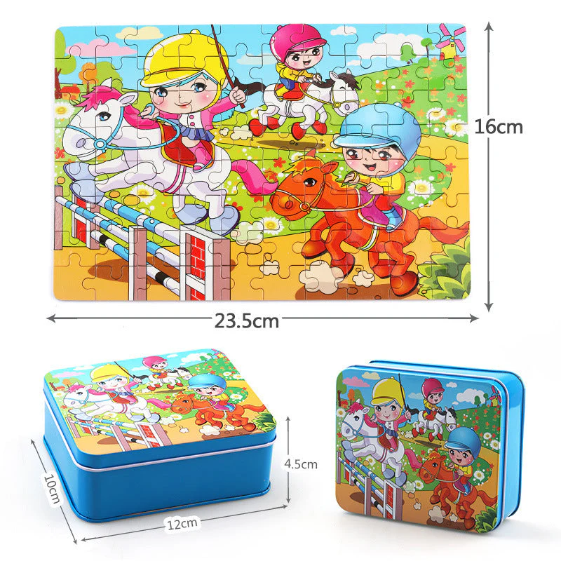 Puzzle en Bois Éducatif pour Enfants – Coffret Métal – Jeux d’Assemblage Animaux, Véhicules et Scènes de la Vie – Mixte 3 Ans+ - Image 3