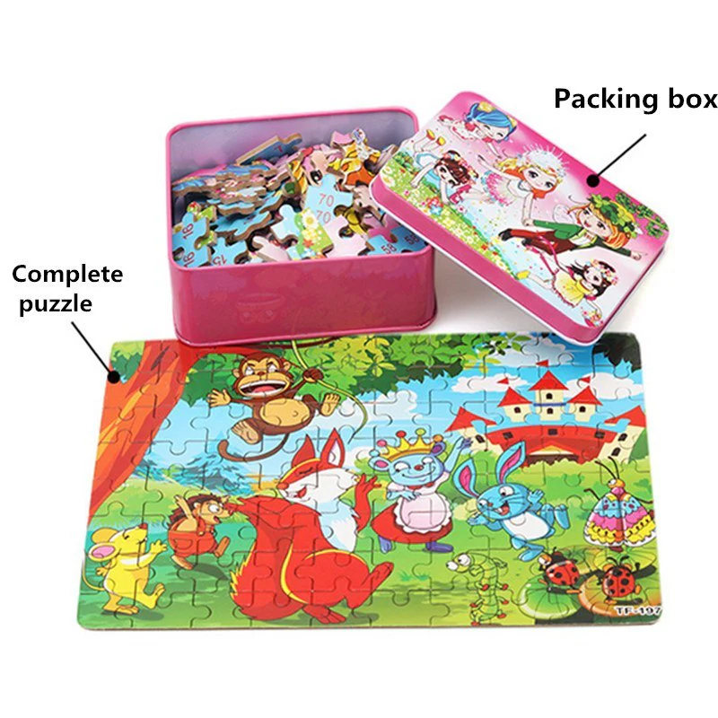 Puzzle en Bois Éducatif pour Enfants – Coffret Métal – Jeux d’Assemblage Animaux, Véhicules et Scènes de la Vie – Mixte 3 Ans+ - Image 4