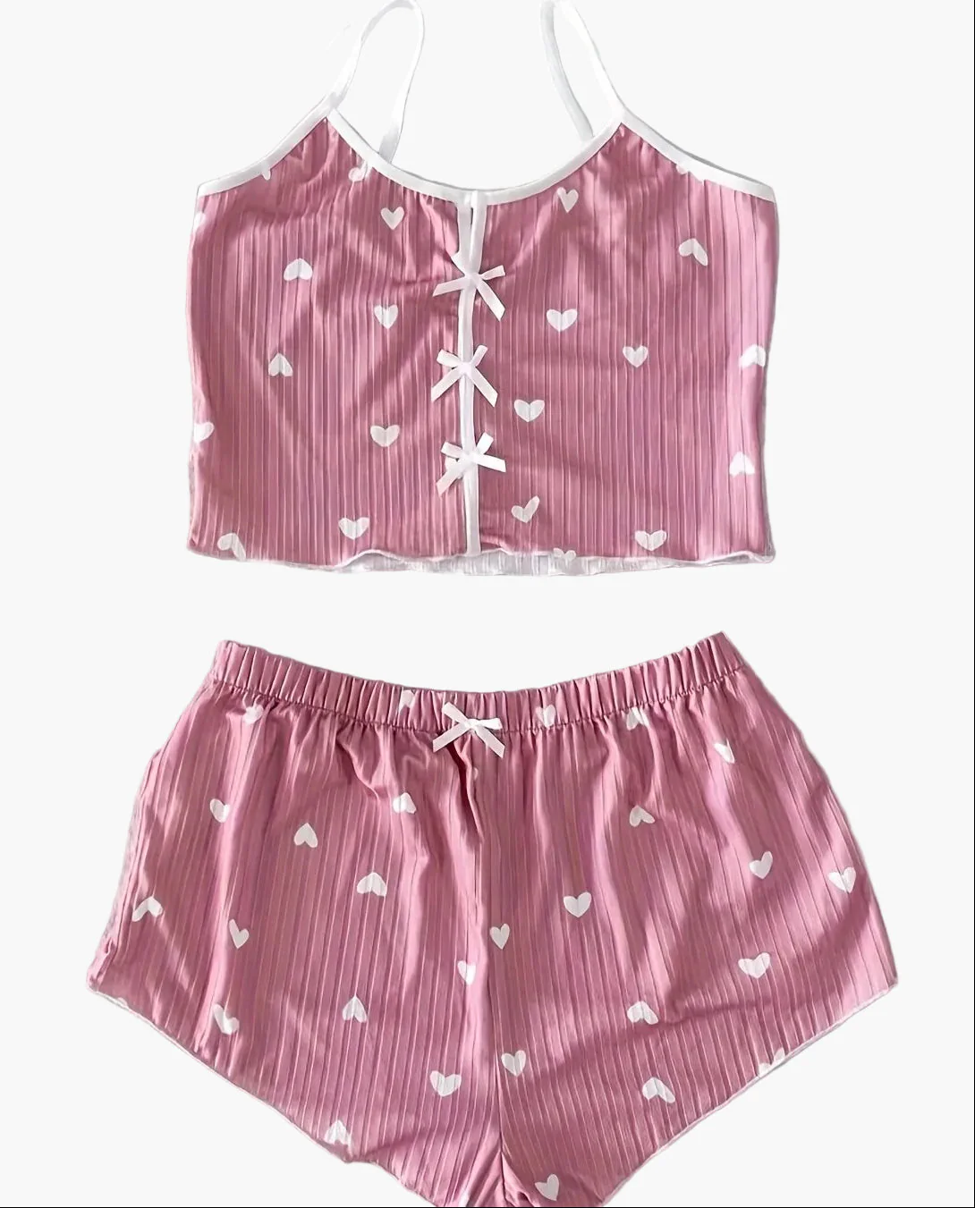 Pyjama d'été femme deux pièces style mignon à cœurs, ensemble débardeur et short, confortable pour la nuit - Image 11