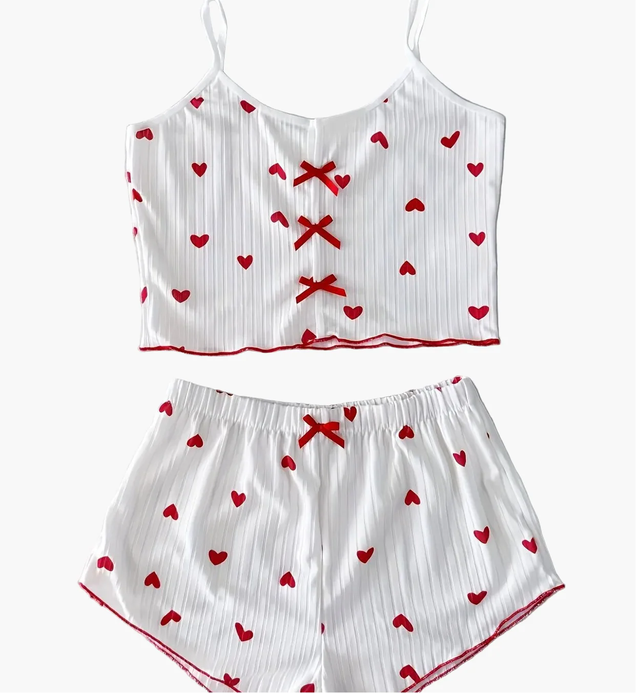 Pyjama d'été femme deux pièces style mignon à cœurs, ensemble débardeur et short, confortable pour la nuit - Image 12
