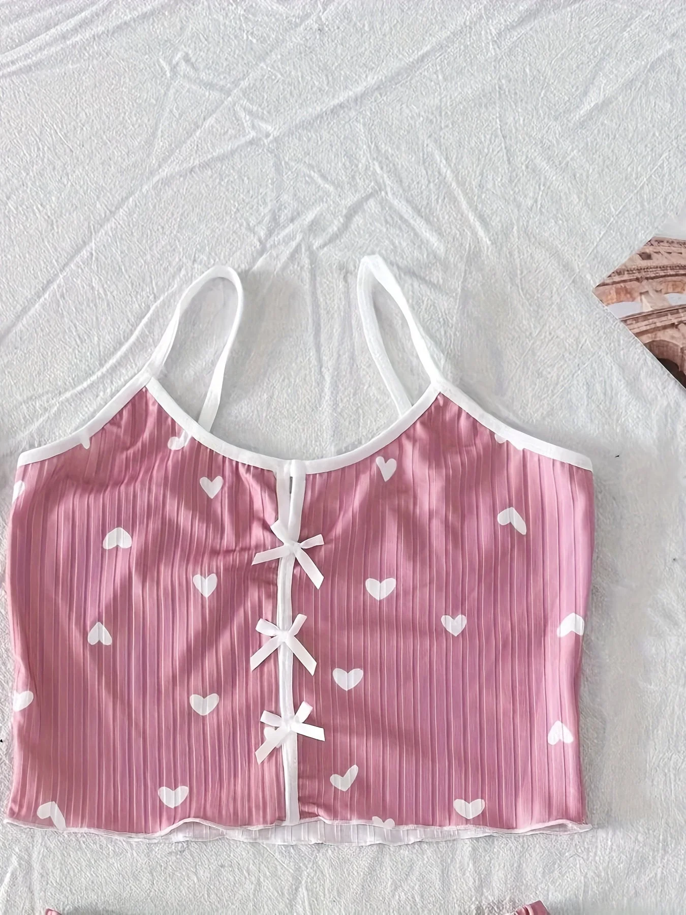 Pyjama d'été femme deux pièces style mignon à cœurs, ensemble débardeur et short, confortable pour la nuit - Image 6