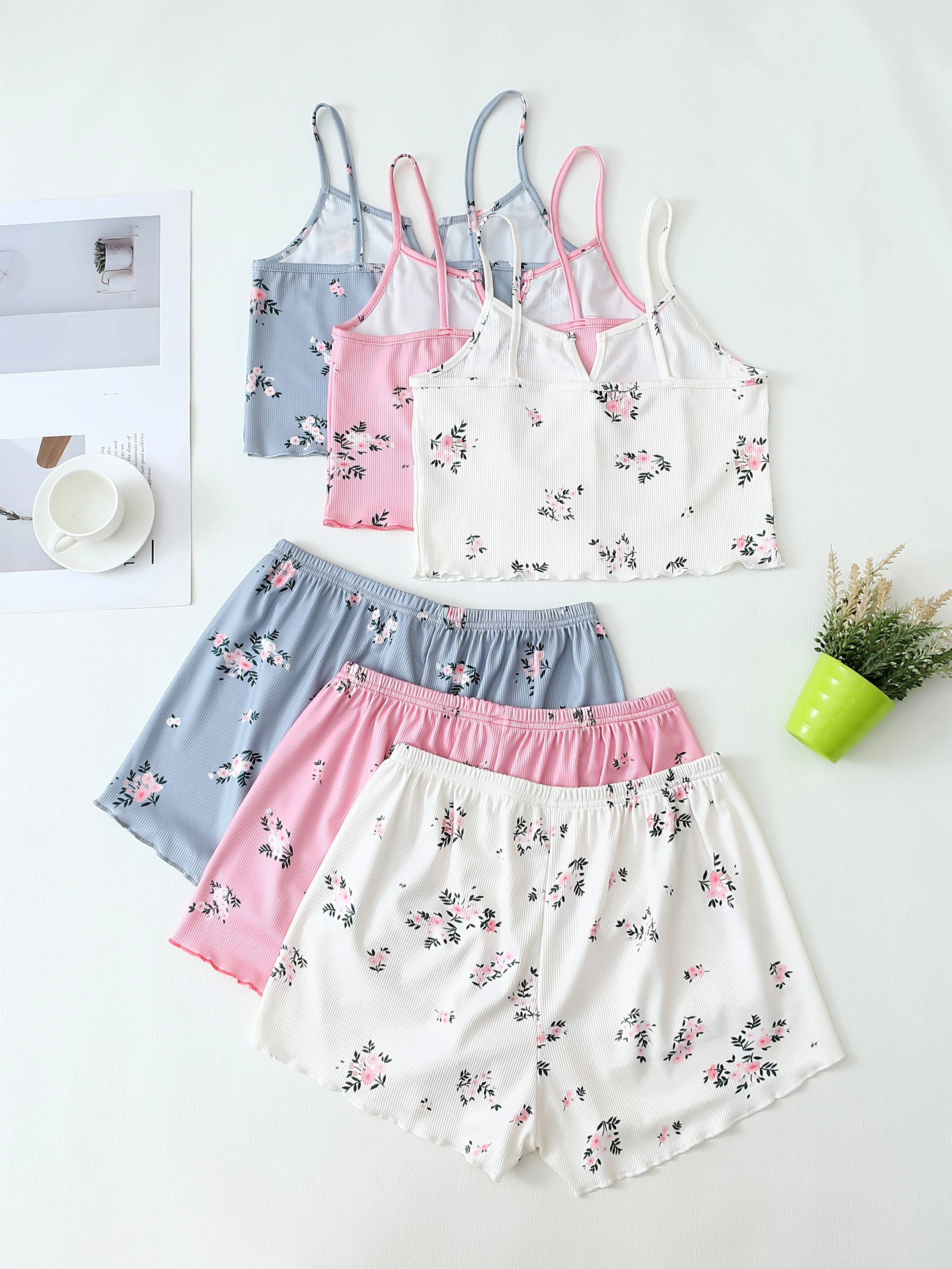 Pyjama Femme Ensemble 2 Pièces Style Floral Décontracté Été - Image 2