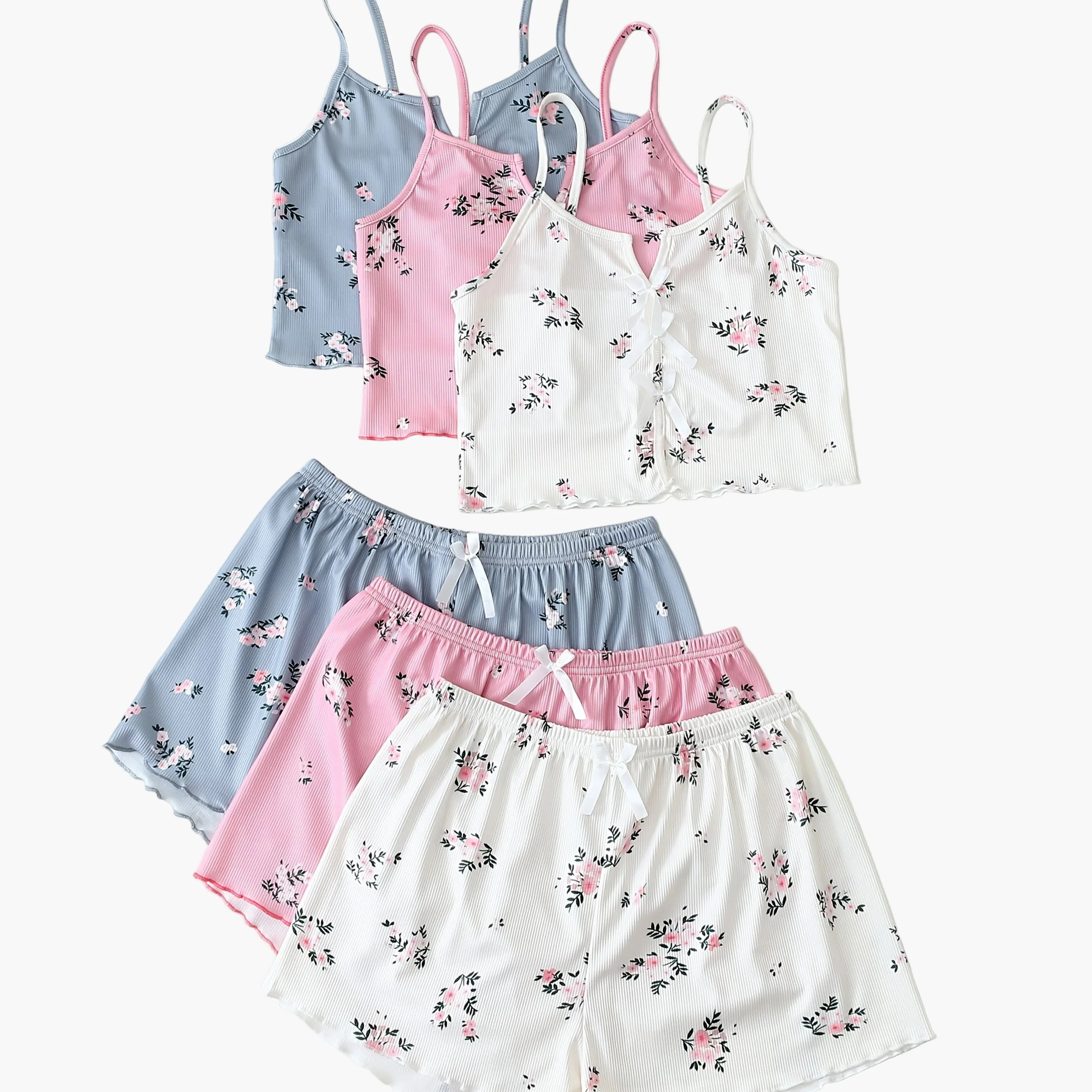 Pyjama Femme Ensemble 2 Pièces Style Floral Décontracté Été - Image 9