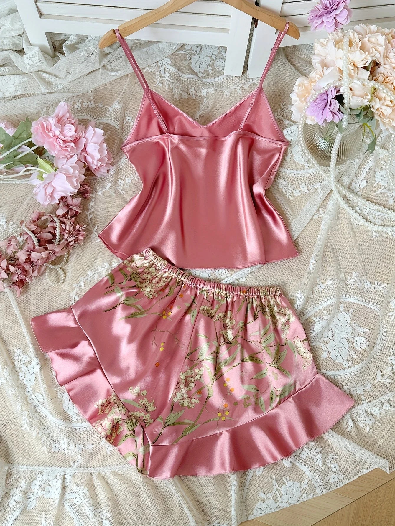 Pyjama Femme Style Élégant Décontracté à Bretelles Imprimé Fleuri – Ensemble Haut et Short d'Été - Image 6