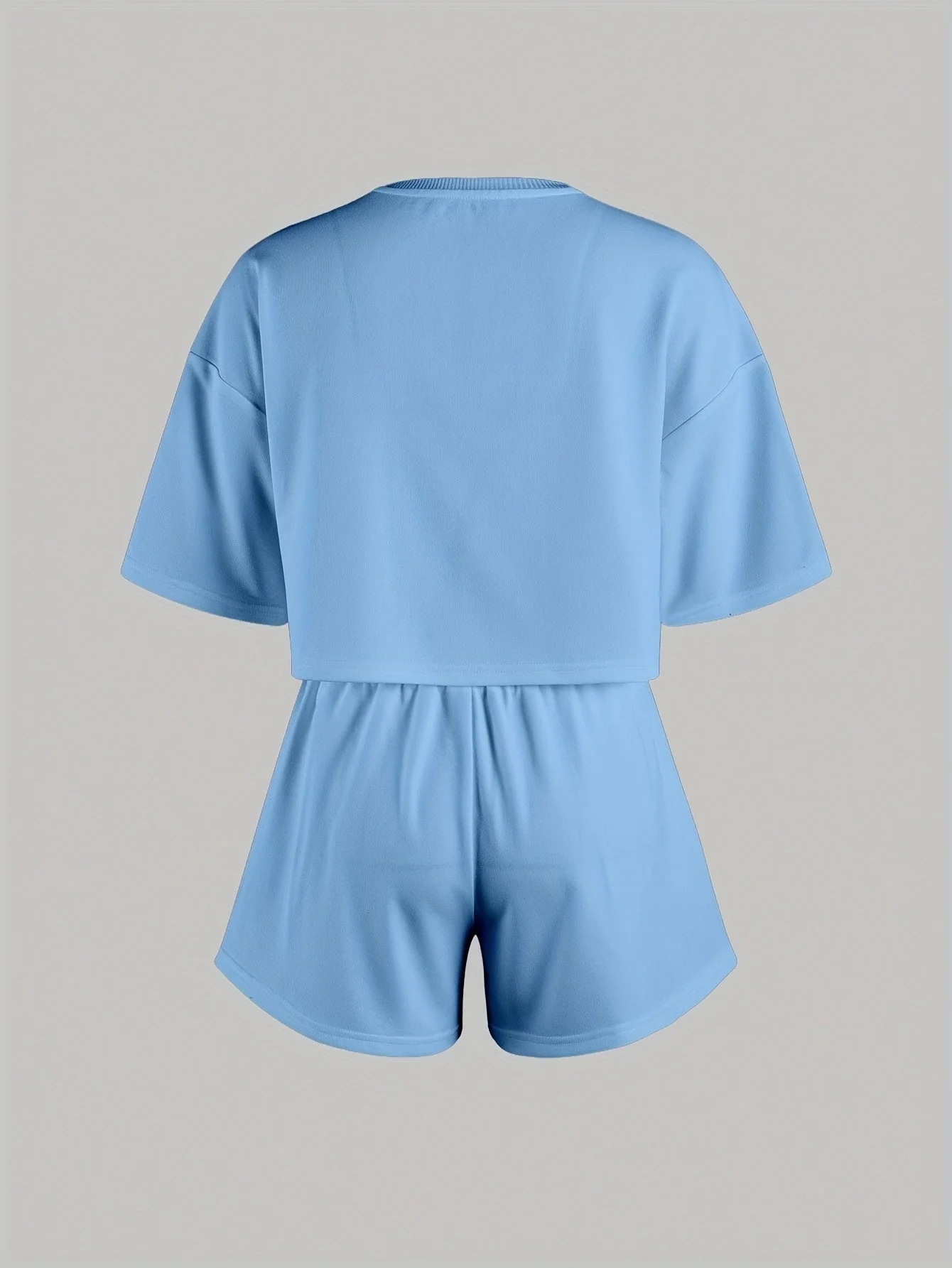 Pyjama d'intérieur décontracté pour femme avec imprimé cœurs bleus – Ensemble short et t-shirt, style cosy pour la maison - Image 9