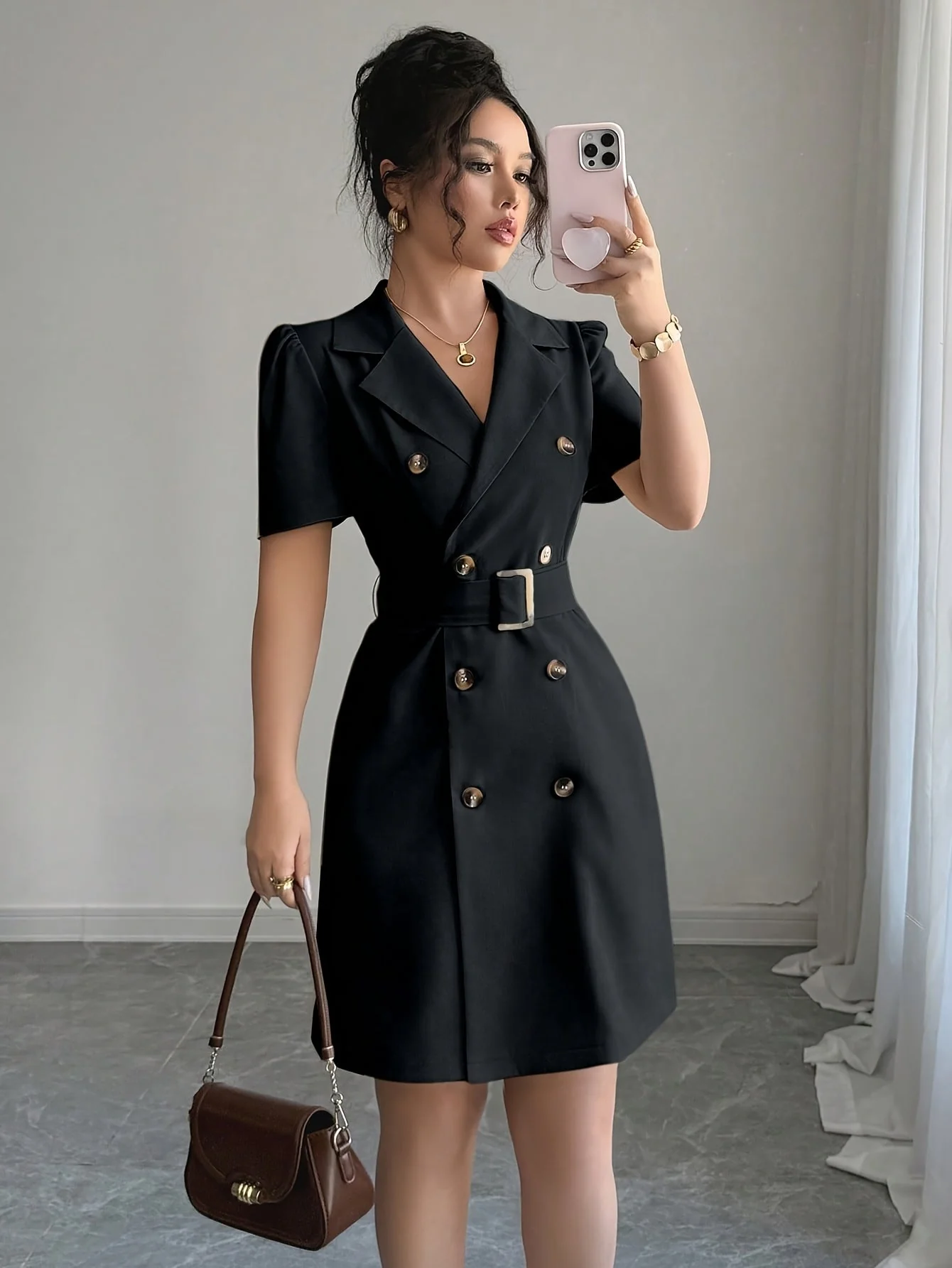 Robe blazer femme élégante à manches courtes style double boutonnage pour bureau et occasions spéciales - Image 3