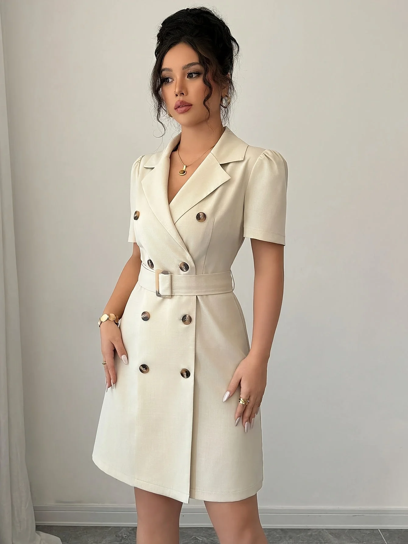 Robe blazer femme élégante à manches courtes style double boutonnage pour bureau et occasions spéciales - Image 7