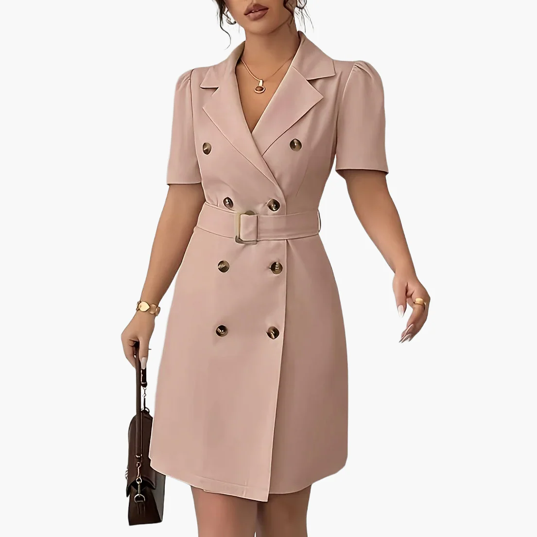 Robe blazer femme élégante à manches courtes style double boutonnage pour bureau et occasions spéciales - Image 8