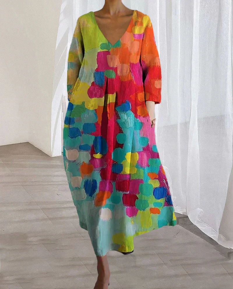 Robe bohème artistique à imprimé abstrait pour femme – Style décontracté et original - Image 2