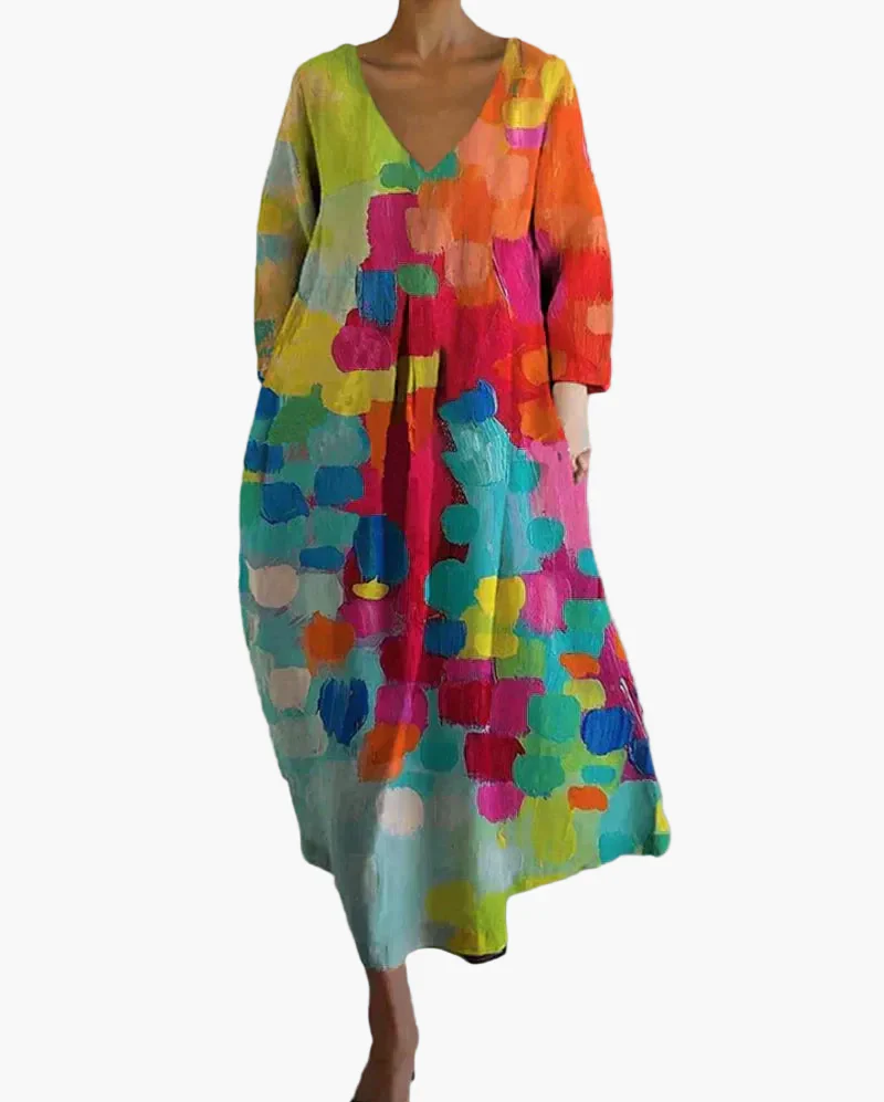 Robe bohème artistique à imprimé abstrait pour femme – Style décontracté et original - Image 4