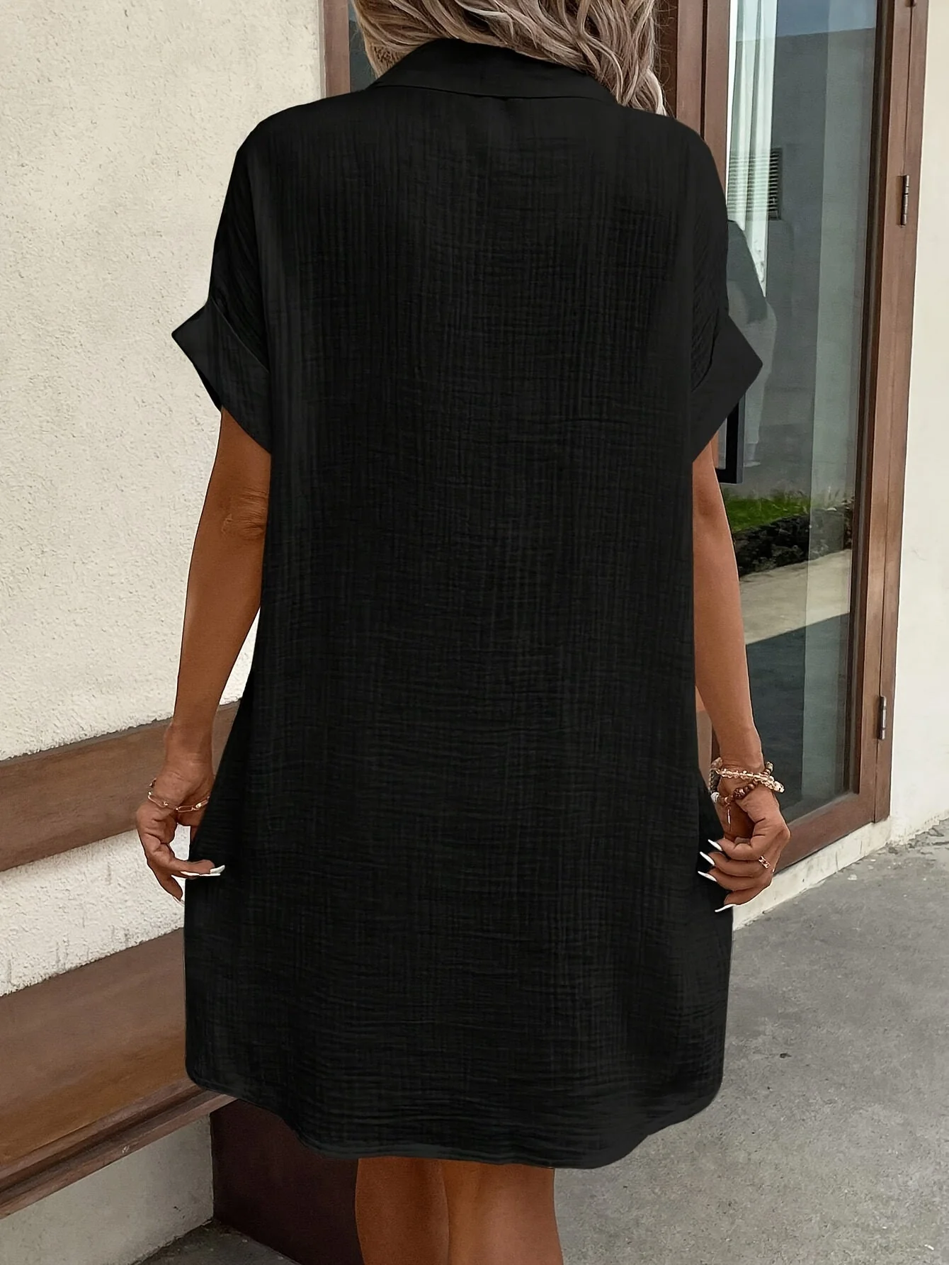 Robe chemise décontractée femme manches courtes boutons style estival - Image 2