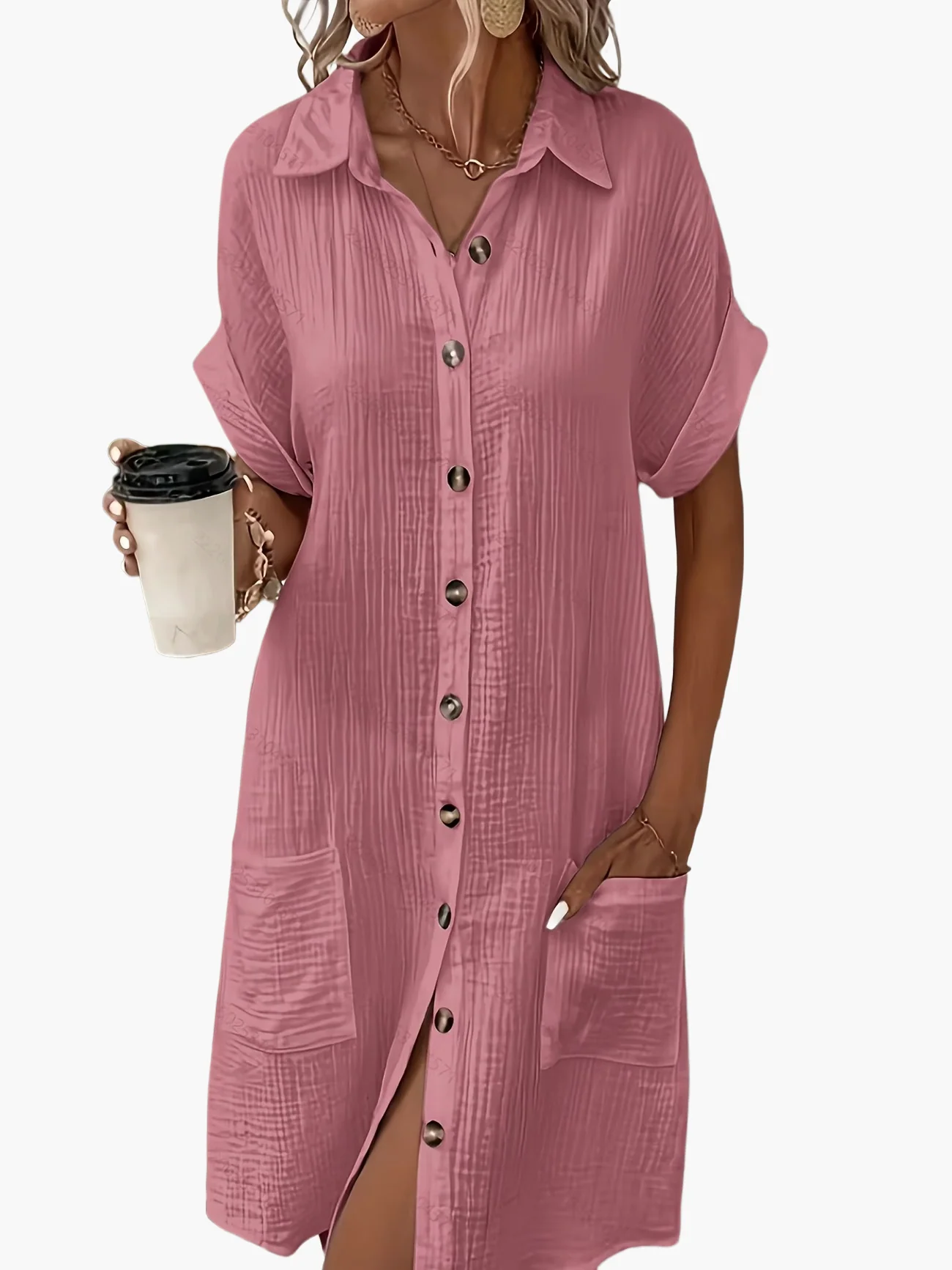 Robe chemise décontractée femme manches courtes boutons style estival - Image 7
