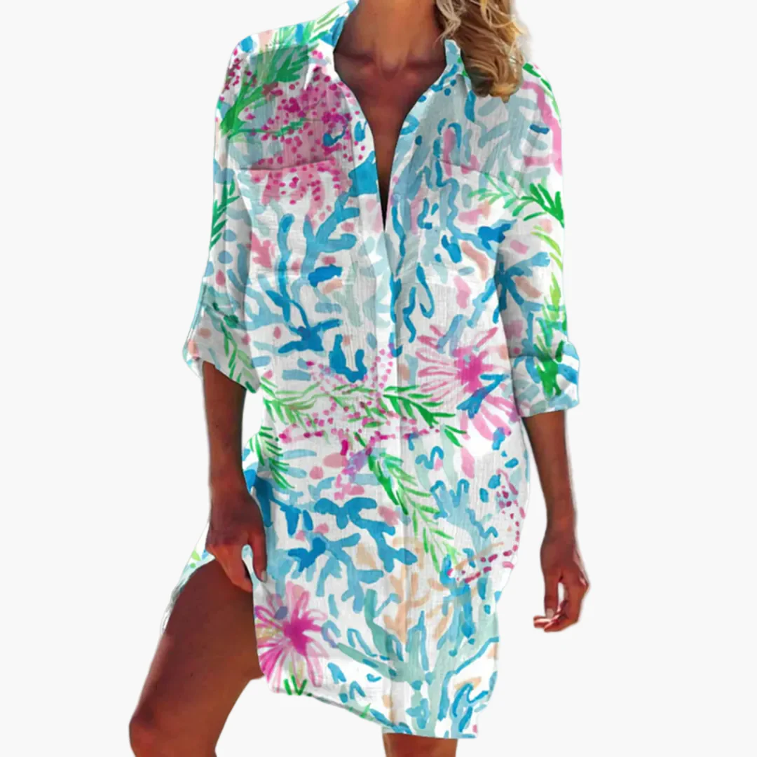 Robe Chemise Femme Style Décontracté Tie-Dye Idéale Plage et Été - Image 10