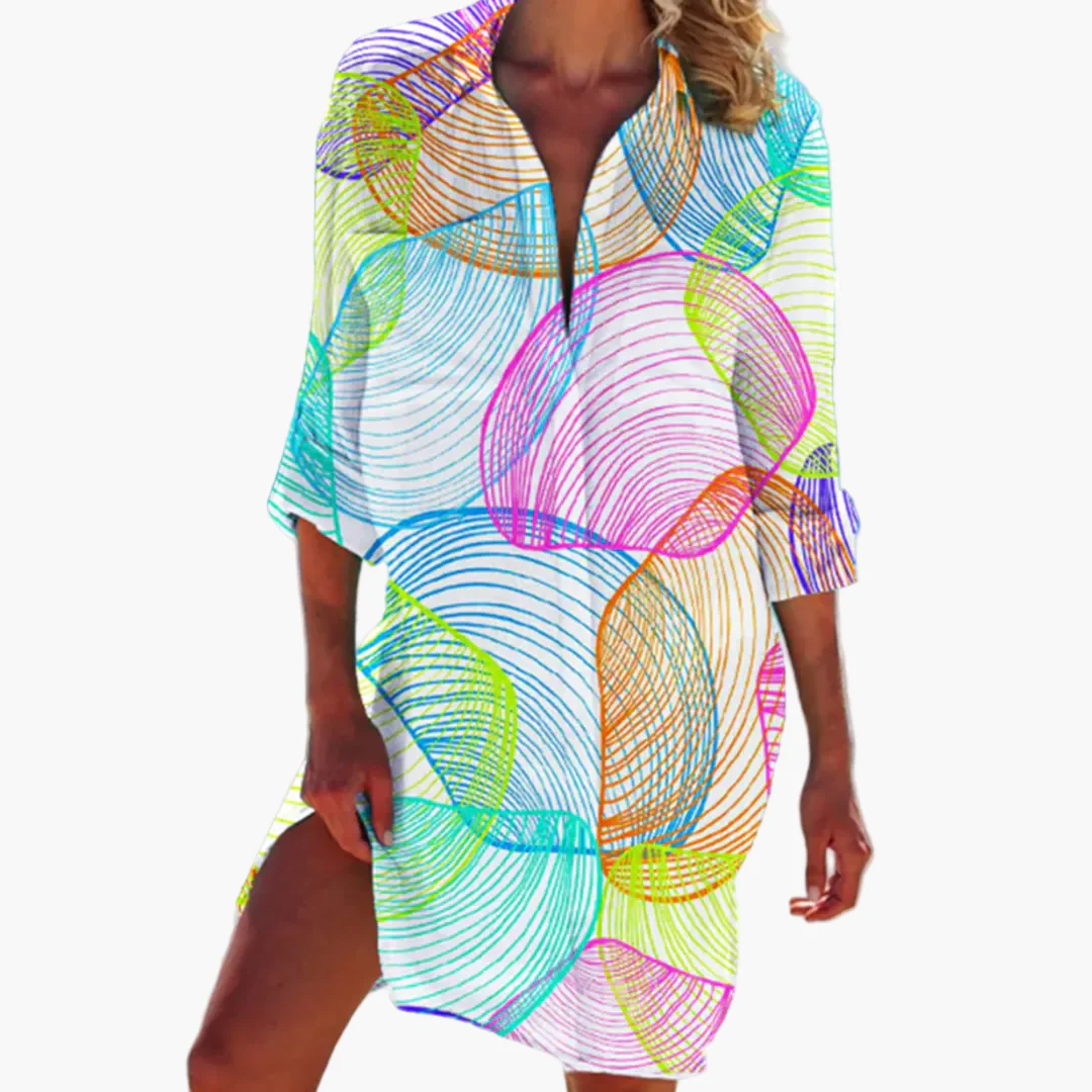 Robe Chemise Femme Style Décontracté Tie-Dye Idéale Plage et Été - Image 4