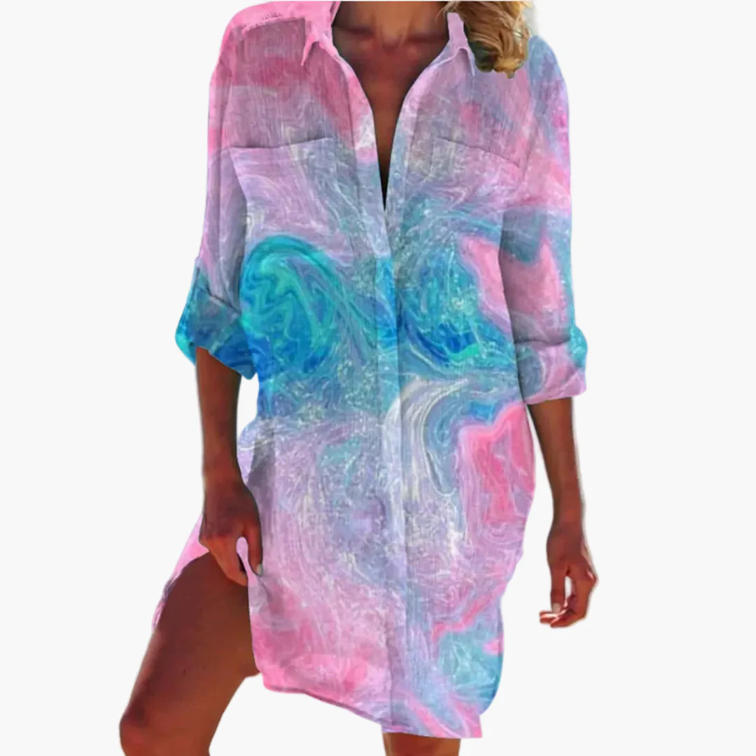 Robe Chemise Femme Style Décontracté Tie-Dye Idéale Plage et Été - Image 5