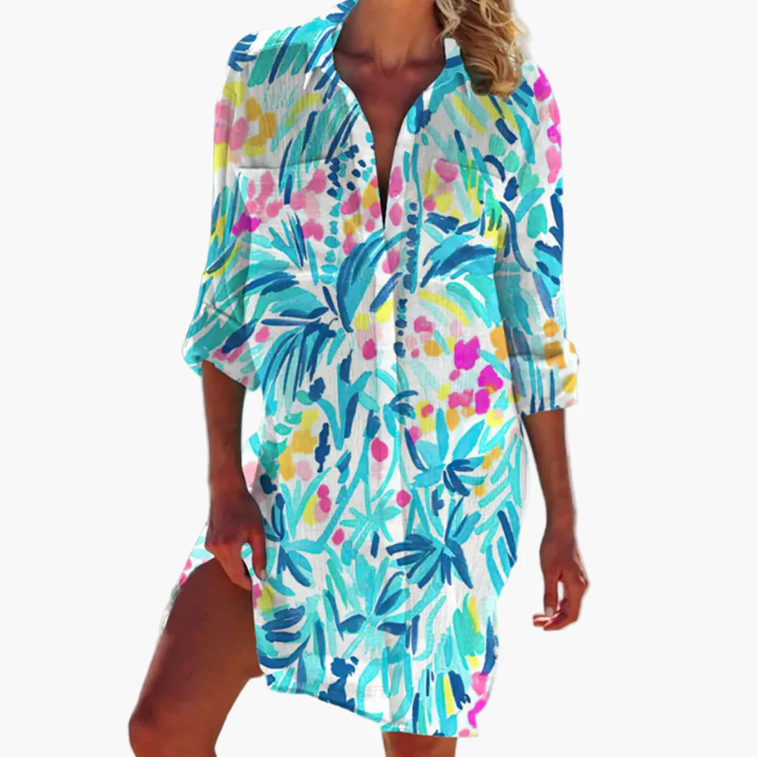 Robe Chemise Femme Style Décontracté Tie-Dye Idéale Plage et Été - Image 7
