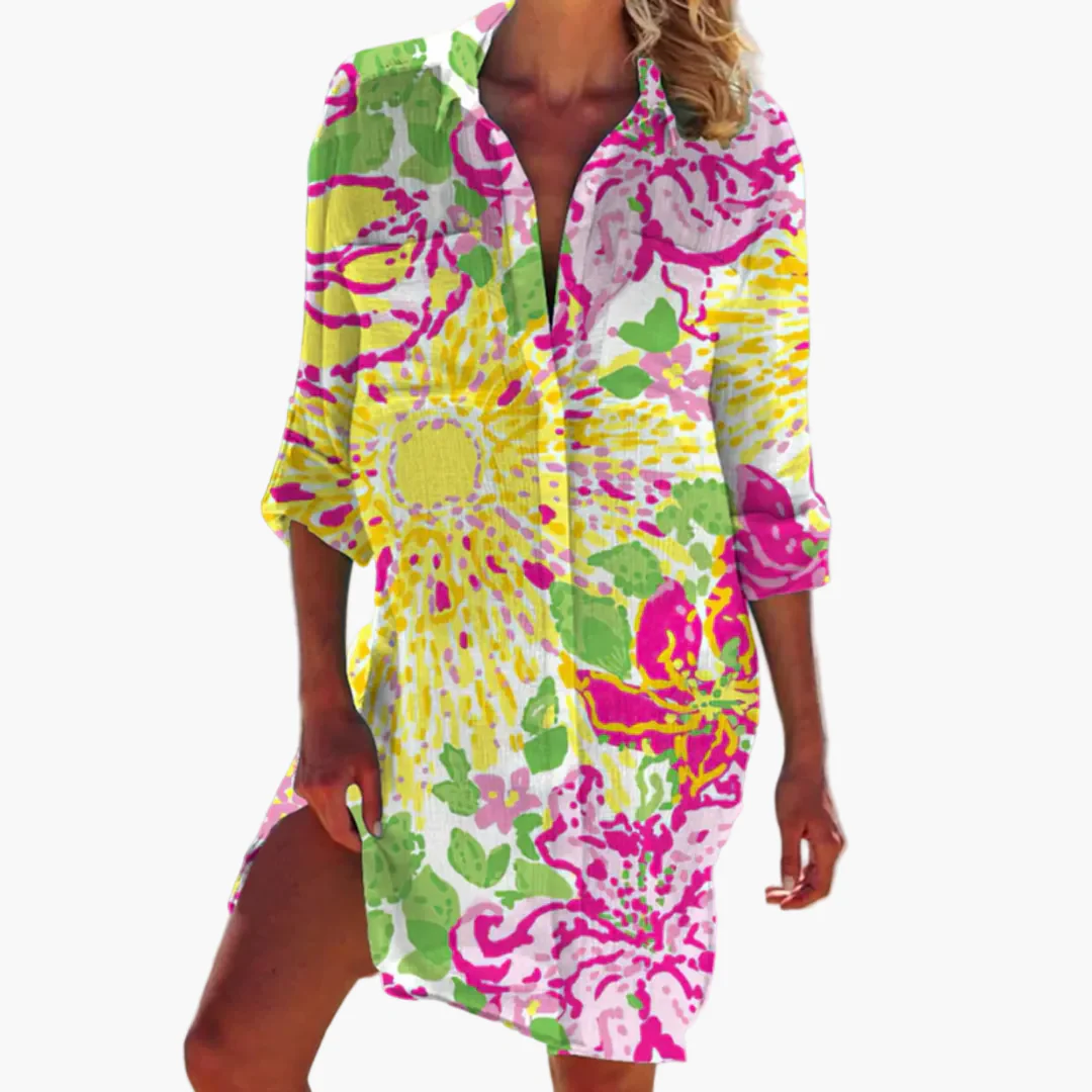 Robe Chemise Femme Style Décontracté Tie-Dye Idéale Plage et Été - Image 9