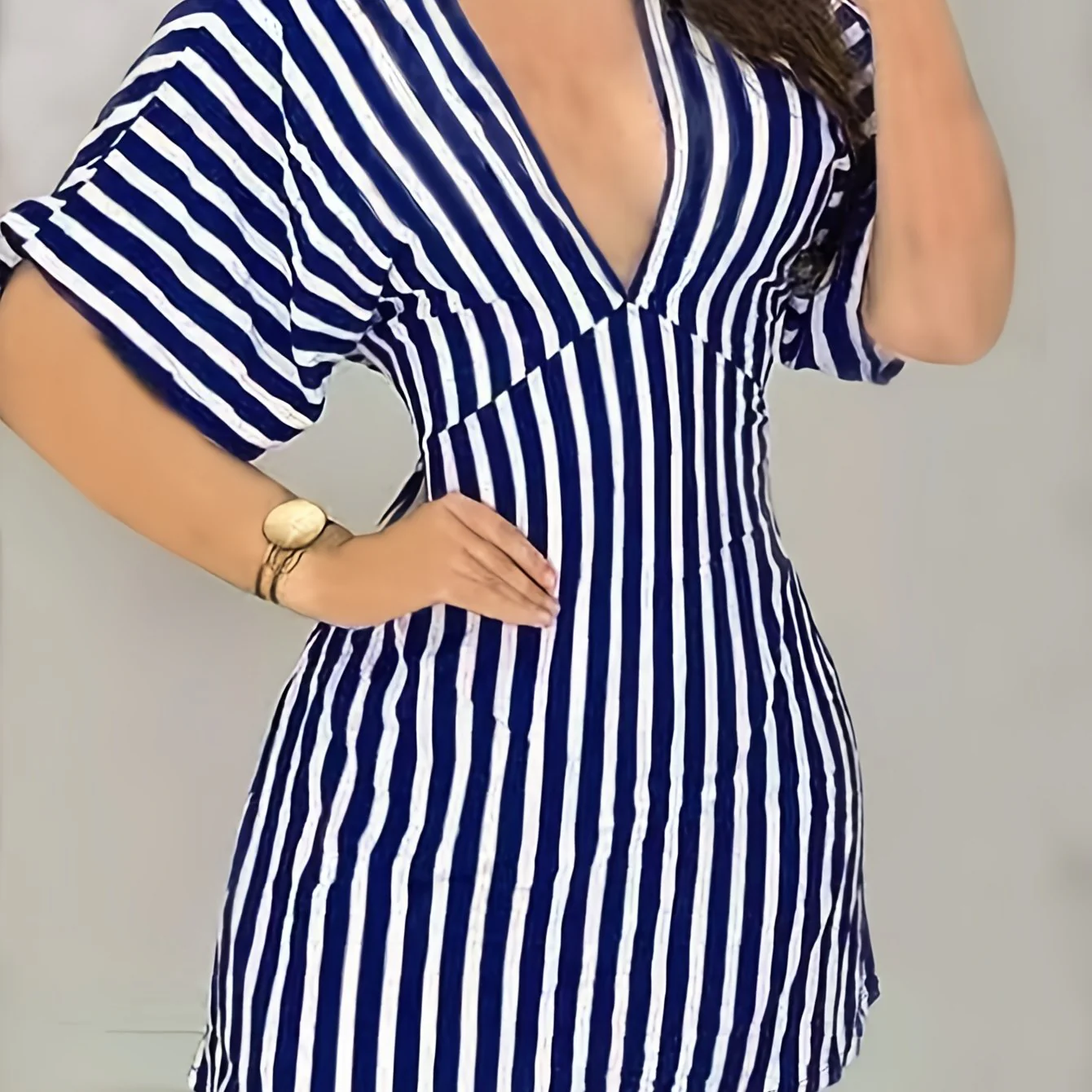 Robe Courte Femme à Rayures Style Sexy Dos Nu pour Printemps et Été - Image 5