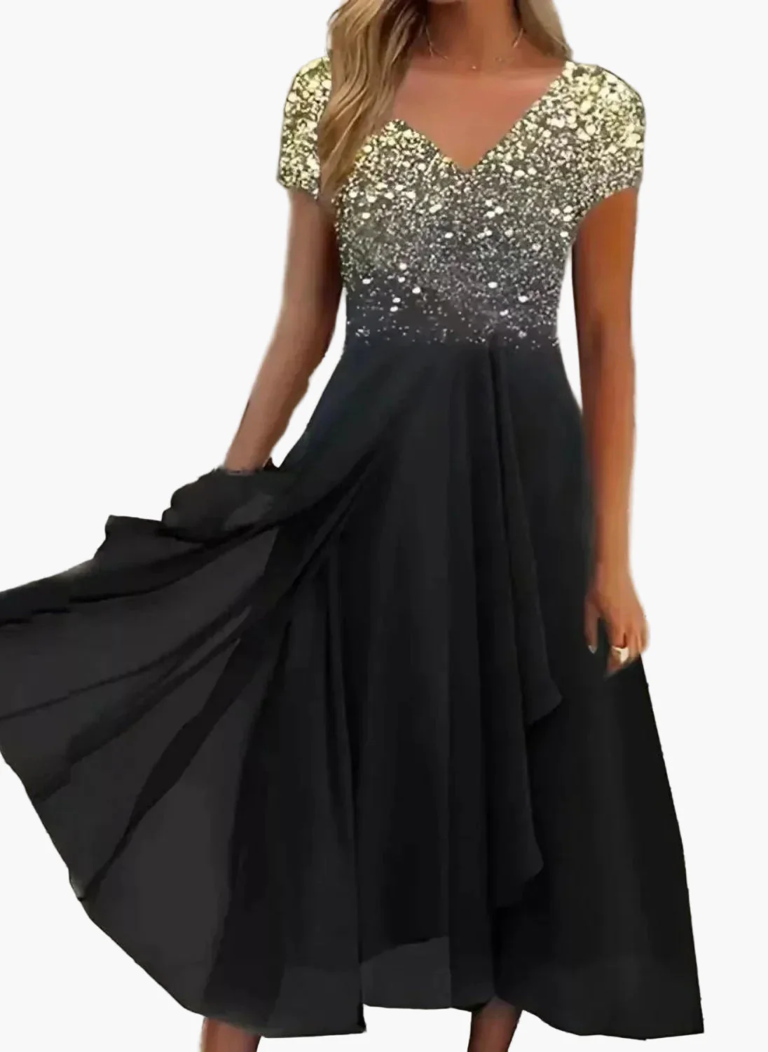 Robe de soirée élégante femme style fleuri haut chic jupe fluide événement - Image 3