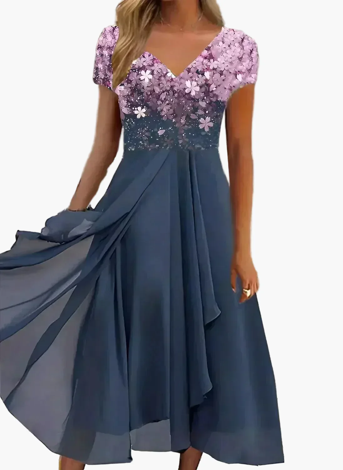 Robe de soirée élégante femme style fleuri haut chic jupe fluide événement - Image 4
