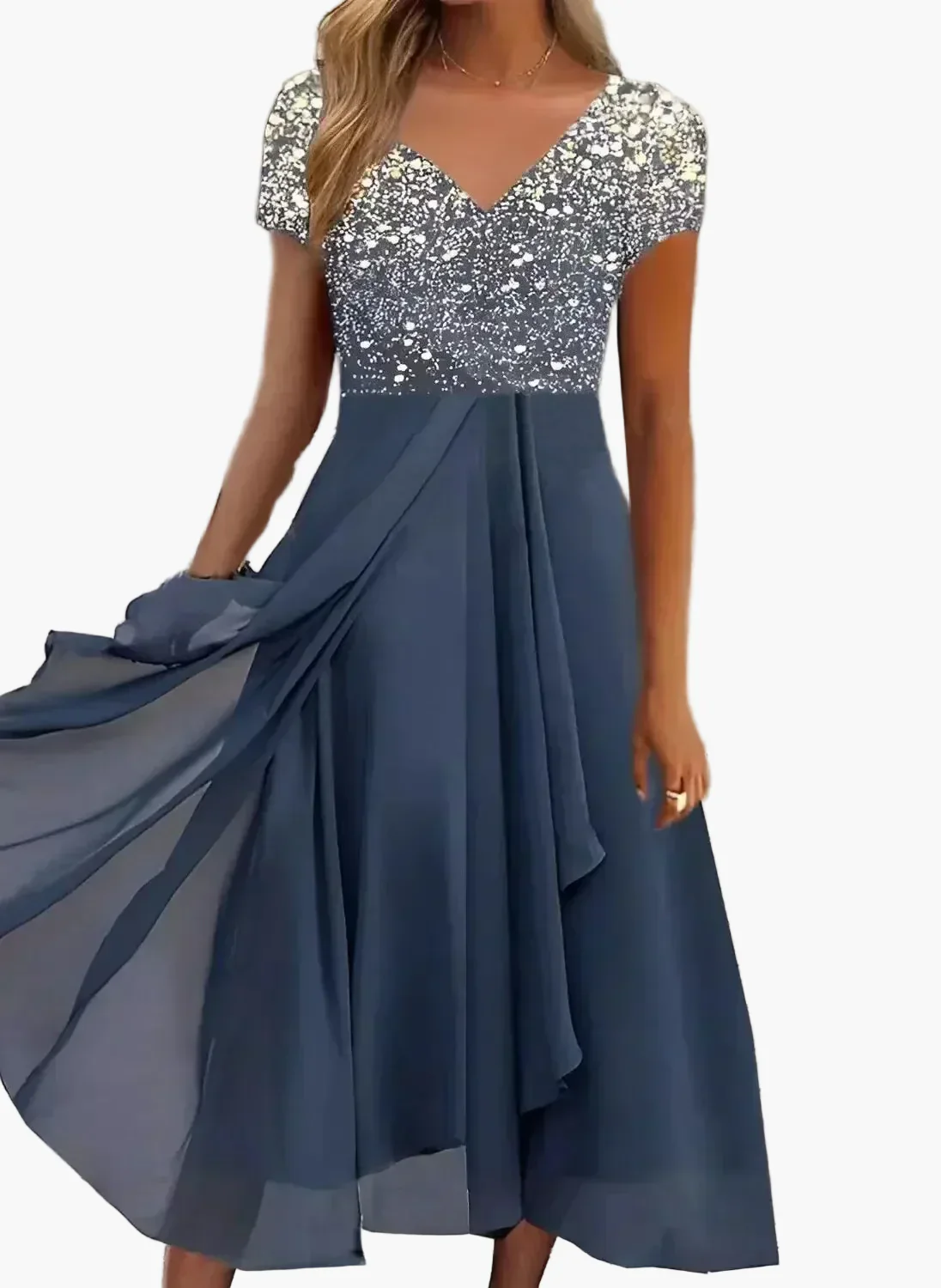 Robe de soirée élégante femme style fleuri haut chic jupe fluide événement - Image 5