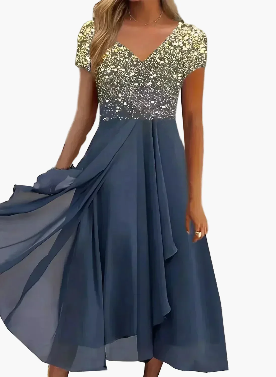 Robe de soirée élégante femme style fleuri haut chic jupe fluide événement - Image 6