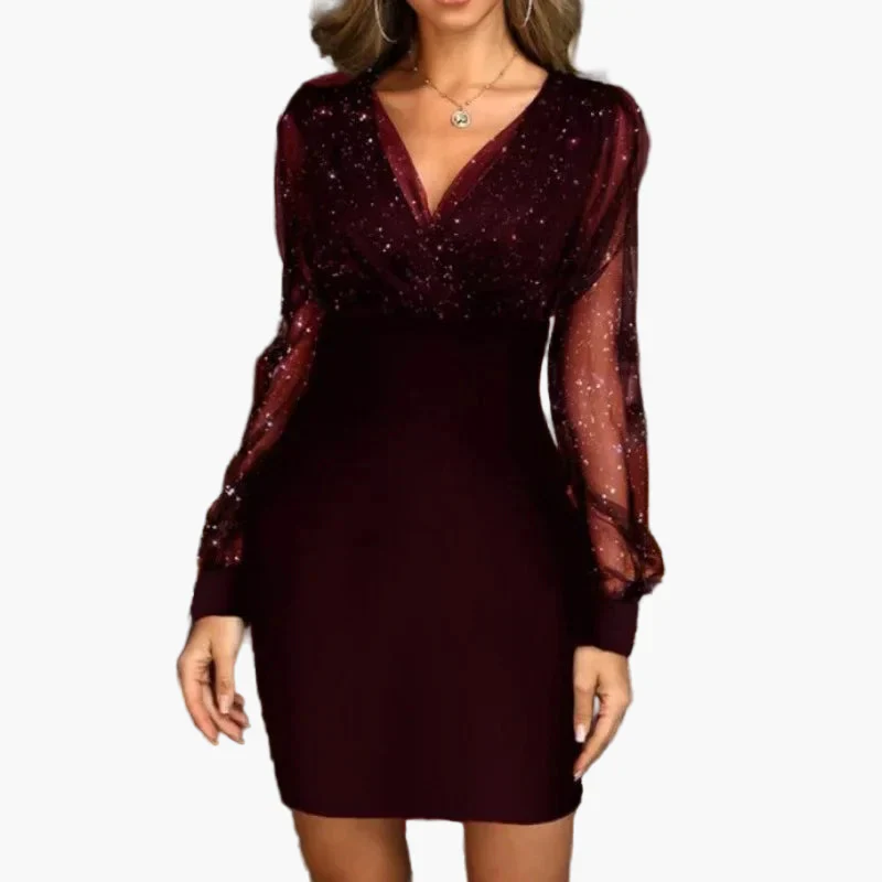 Robe de soirée élégante à manches longues transparentes pour femme - Style chic et glamour, idéale pour les fêtes et occasions spéciales - Image 2