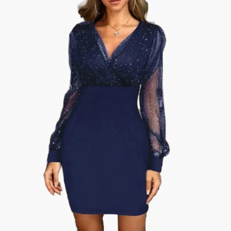 Robe de soirée élégante à manches longues transparentes pour femme - Style chic et glamour, idéale pour les fêtes et occasions spéciales - Image 3