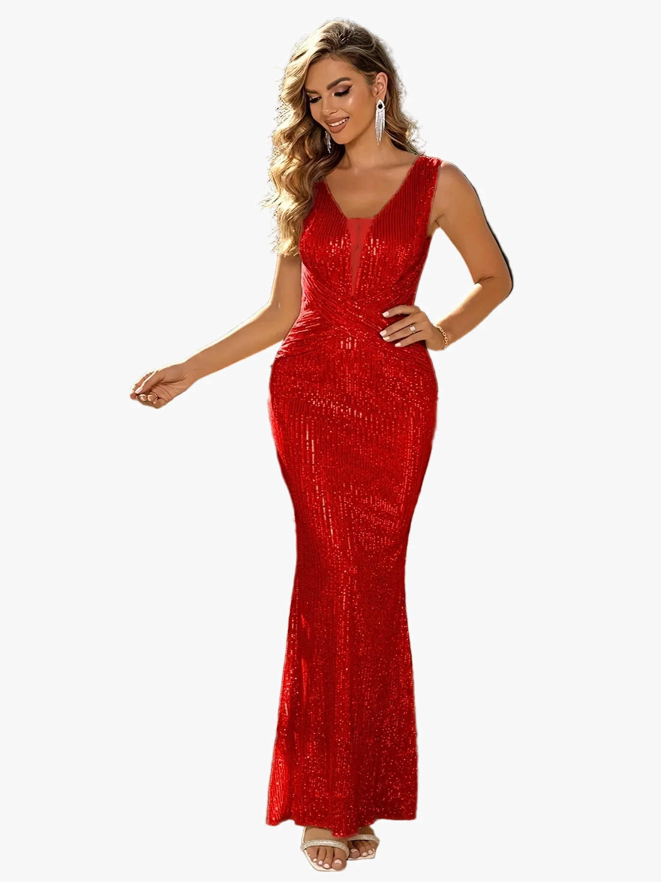 Robe de soirée sirène sans manches femme style élégant à sequins pour événements et fêtes - Image 10