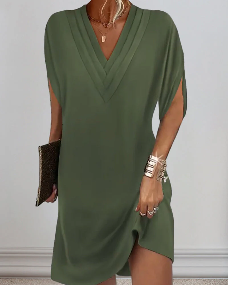 Robe décontractée femme col en V manches fendues style chic pour toutes occasions - Image 2