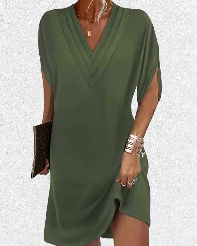 Robe décontractée femme col en V manches fendues style chic pour toutes occasions - Image 3