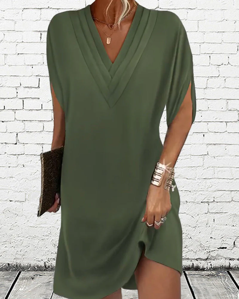 Robe décontractée femme col en V manches fendues style chic pour toutes occasions - Image 4