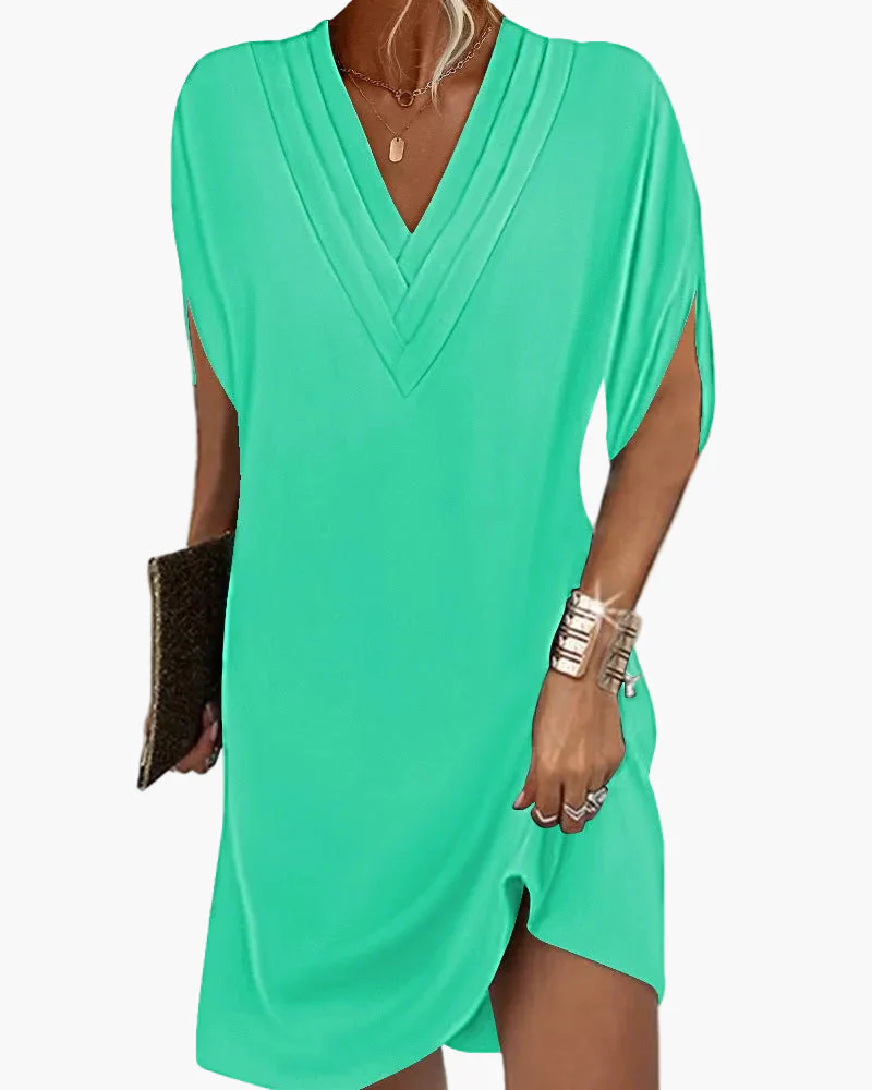 Robe décontractée femme col en V manches fendues style chic pour toutes occasions - Image 9