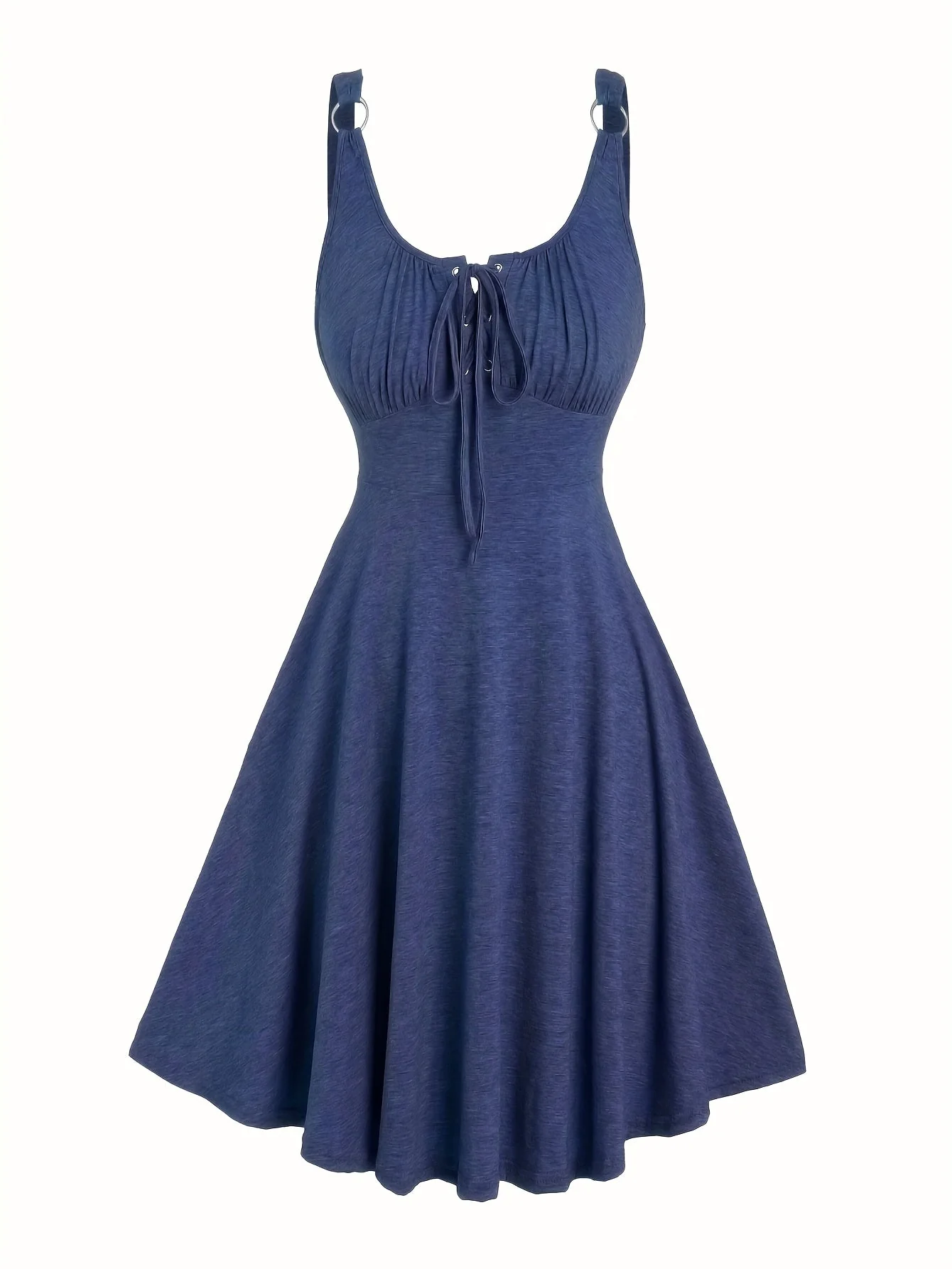 Robe décontractée pour femme à encolure ajourée et bretelles à œillets, style évasé printemps-été - Image 10