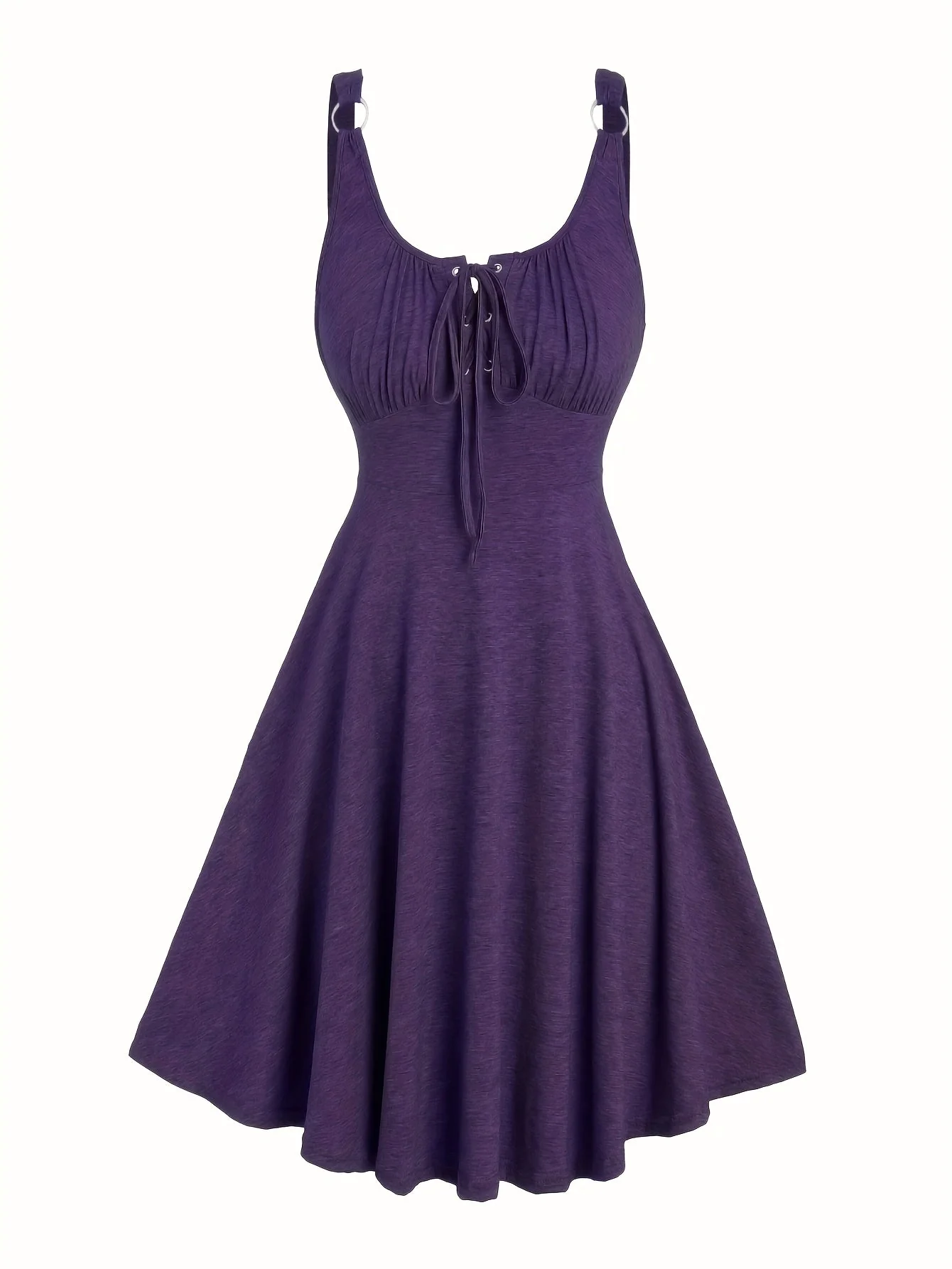 Robe décontractée pour femme à encolure ajourée et bretelles à œillets, style évasé printemps-été - Image 11