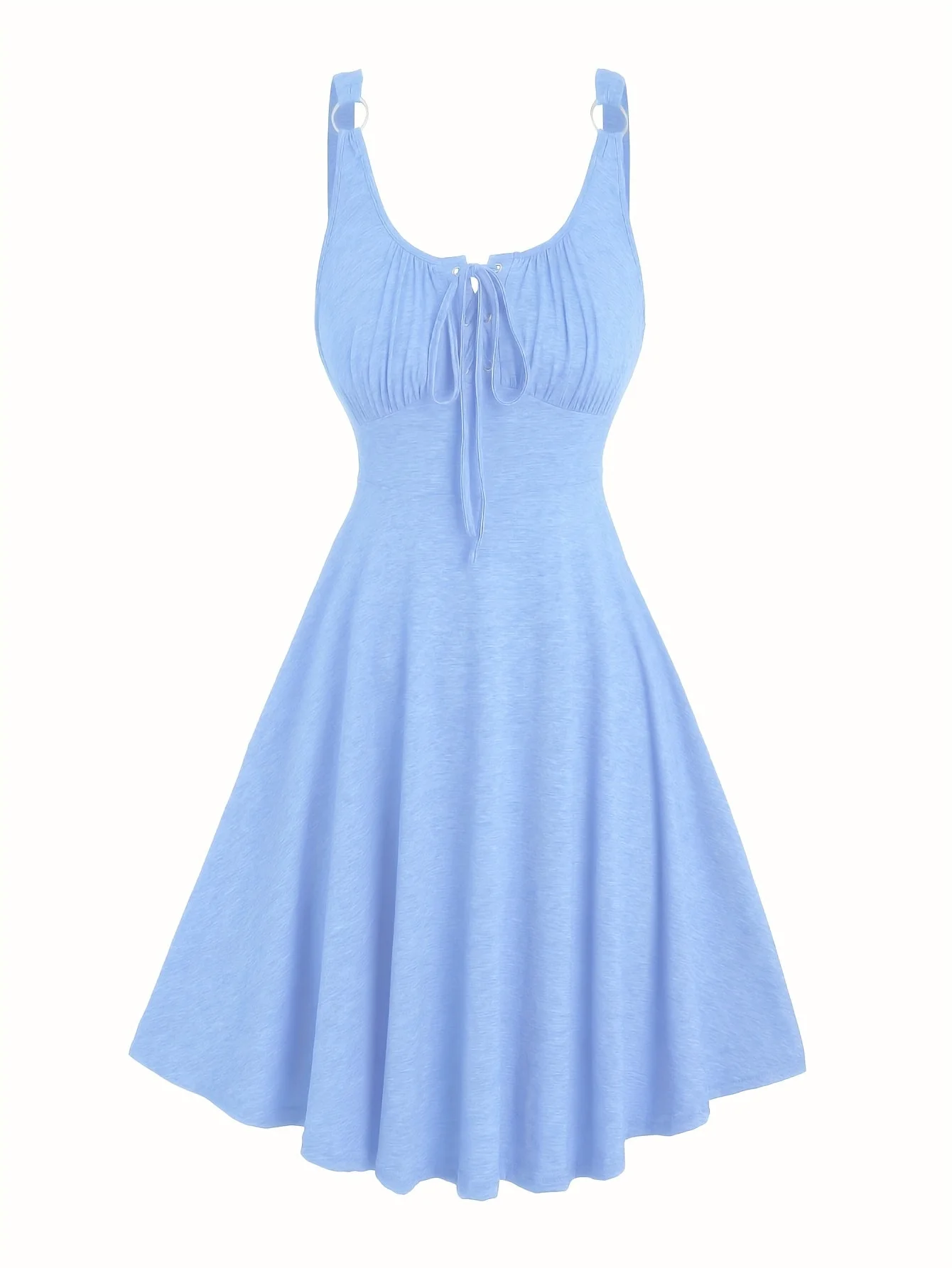 Robe décontractée pour femme à encolure ajourée et bretelles à œillets, style évasé printemps-été - Image 2