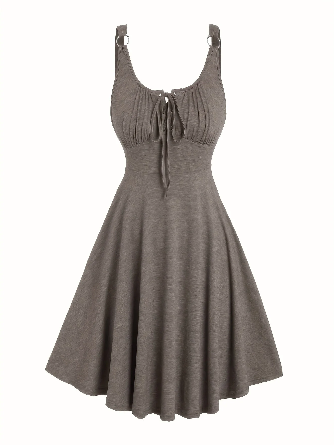 Robe décontractée pour femme à encolure ajourée et bretelles à œillets, style évasé printemps-été - Image 3