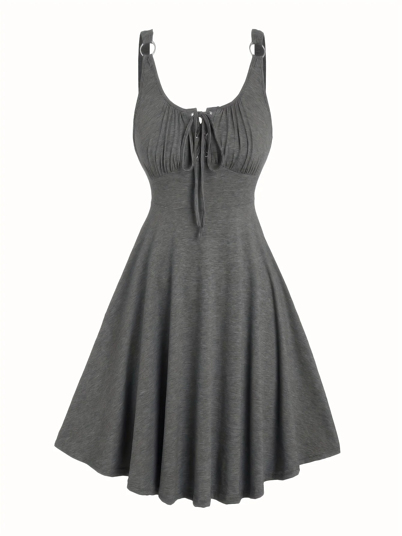 Robe décontractée pour femme à encolure ajourée et bretelles à œillets, style évasé printemps-été - Image 4