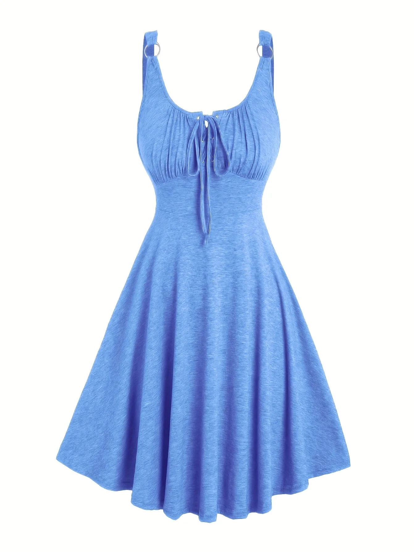 Robe décontractée pour femme à encolure ajourée et bretelles à œillets, style évasé printemps-été - Image 5