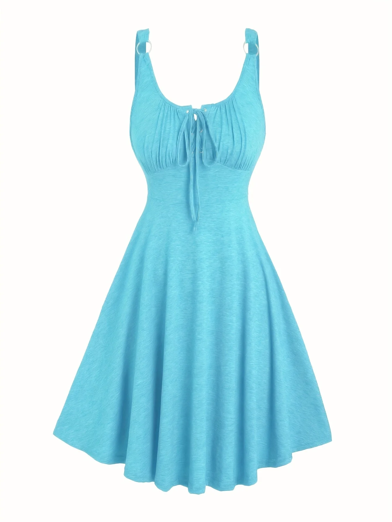 Robe décontractée pour femme à encolure ajourée et bretelles à œillets, style évasé printemps-été - Image 7