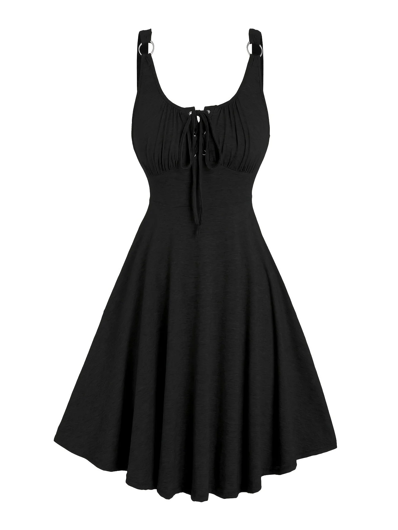 Robe décontractée pour femme à encolure ajourée et bretelles à œillets, style évasé printemps-été - Image 8