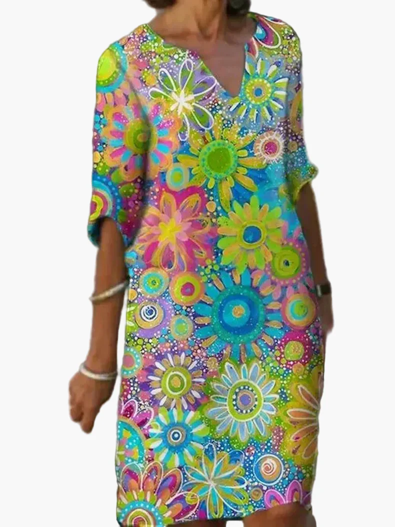 Robe décontractée femme à imprimé floral style bohème pour été et loisirs - Image 2