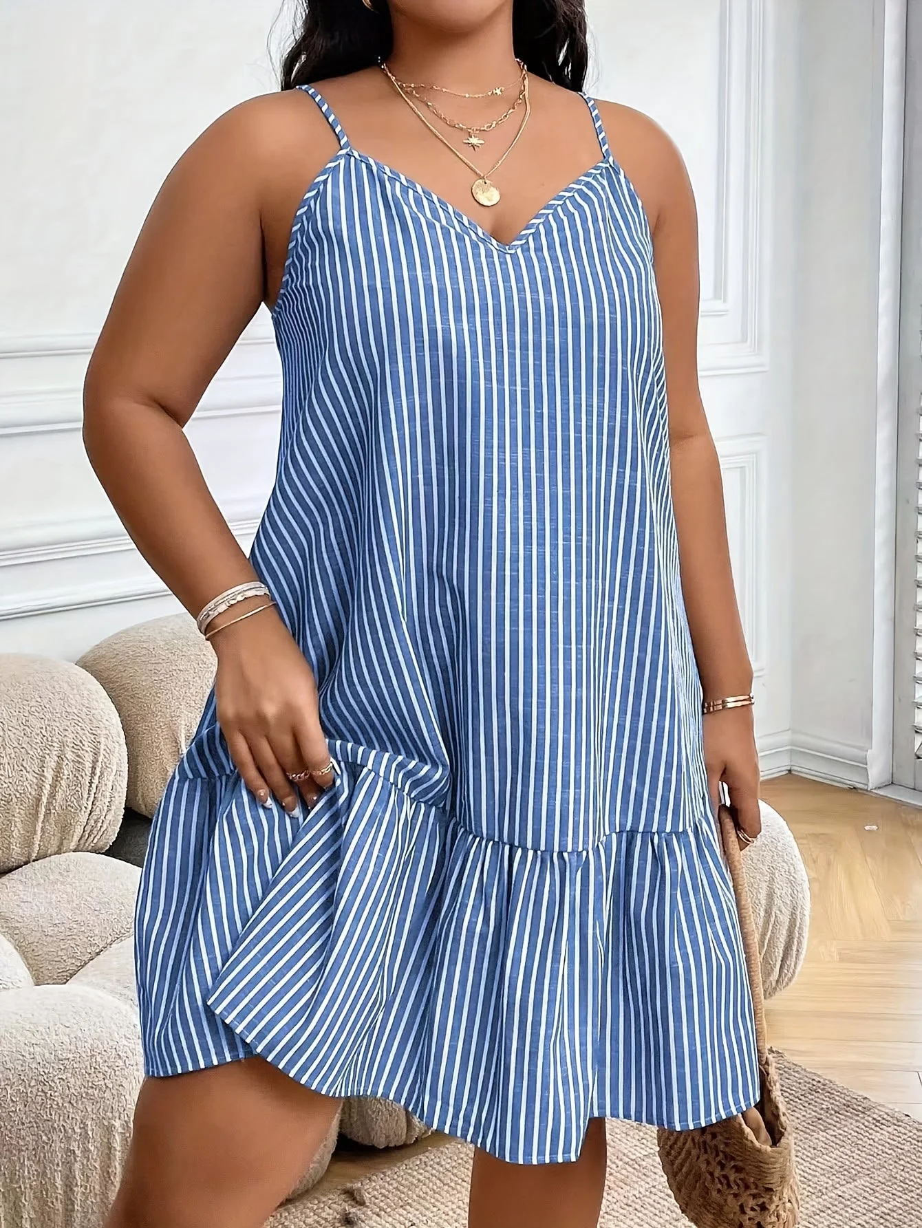 Robe décontractée pour femme à rayures, style ample, parfaite pour l'été et les sorties détente - Image 2